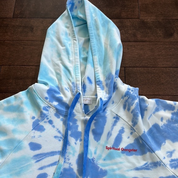 Spiritual Gangster Luna Crop Hoodie Aruba Blue White Tie Dye Terry S NWOT - Picture 5 of 8